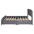 Upholstered Platform Bed with Stud Trim Headboard and Footboard and 4 Drawers