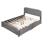 Upholstered Platform Bed with Stud Trim Headboard and Footboard and 4 Drawers