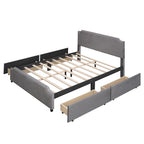 Upholstered Platform Bed with Stud Trim Headboard and Footboard and 4 Drawers