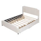 Upholstered Platform Bed with Stud Trim Headboard and Footboard and 4 Drawers