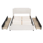 Upholstered Platform Bed with Stud Trim Headboard and Footboard and 4 Drawers