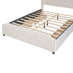 Upholstered Platform Bed with Stud Trim Headboard and Footboard and 4 Drawers