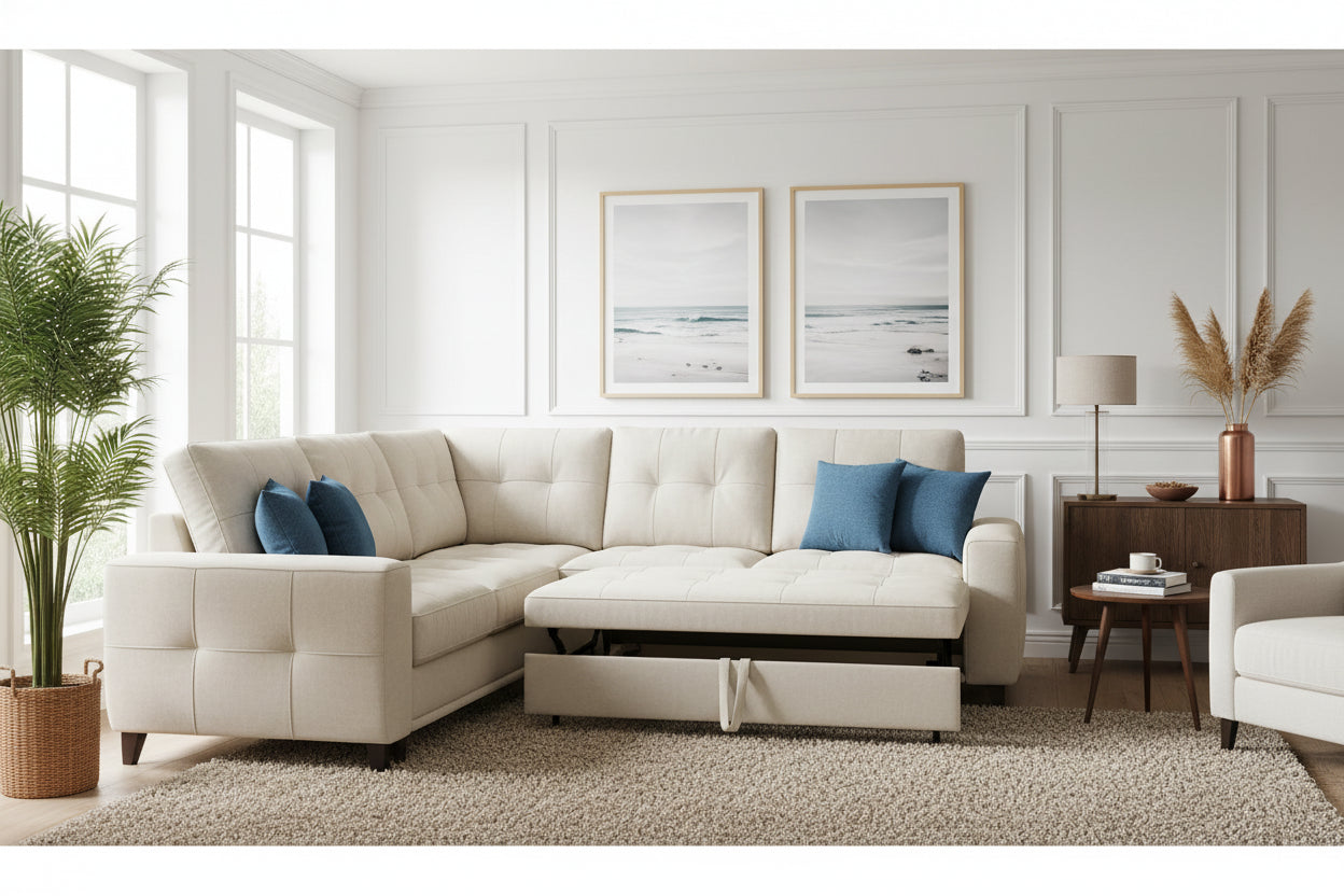 Gray / Dark Gray / Black L-Shaped Velvet Sleeper Sectional Sofa, 5-Seat