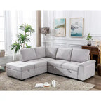 Gray / Dark Gray / Black L-Shaped Velvet Sleeper Sectional Sofa, 5-Seat