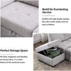 Gray / Dark Gray / Black L-Shaped Velvet Sleeper Sectional Sofa, 5-Seat