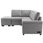 Gray / Dark Gray / Black L-Shaped Velvet Sleeper Sectional Sofa, 5-Seat