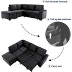 Gray / Dark Gray / Black L-Shaped Velvet Sleeper Sectional Sofa, 5-Seat