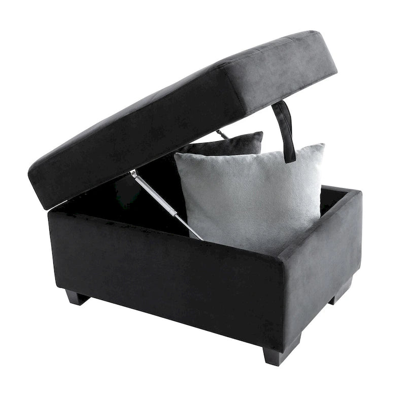 Gray / Dark Gray / Black L-Shaped Velvet Sleeper Sectional Sofa, 5-Seat