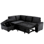 Gray / Dark Gray / Black L-Shaped Velvet Sleeper Sectional Sofa, 5-Seat