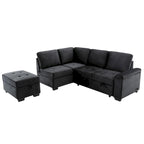 Gray / Dark Gray / Black L-Shaped Velvet Sleeper Sectional Sofa, 5-Seat