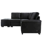 Gray / Dark Gray / Black L-Shaped Velvet Sleeper Sectional Sofa, 5-Seat
