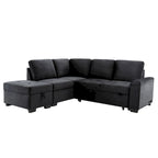 Gray / Dark Gray / Black L-Shaped Velvet Sleeper Sectional Sofa, 5-Seat