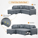 Gray / Dark Gray / Black L-Shaped Velvet Sleeper Sectional Sofa, 5-Seat