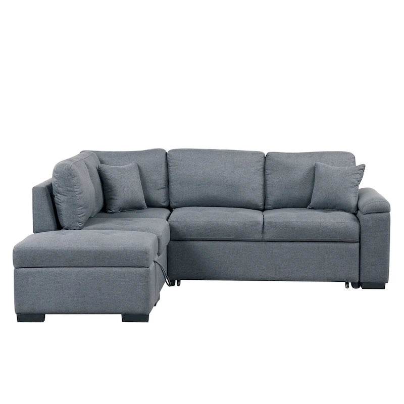 Gray / Dark Gray / Black L-Shaped Velvet Sleeper Sectional Sofa, 5-Seat