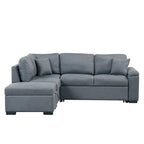 Gray / Dark Gray / Black L-Shaped Velvet Sleeper Sectional Sofa, 5-Seat