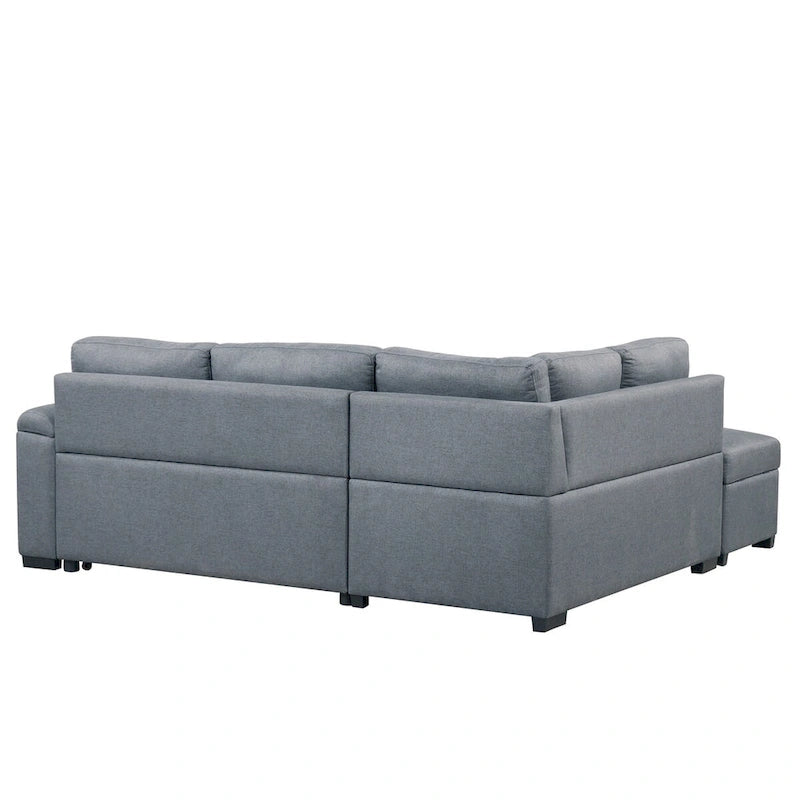 Gray / Dark Gray / Black L-Shaped Velvet Sleeper Sectional Sofa, 5-Seat