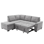 Gray / Dark Gray / Black L-Shaped Velvet Sleeper Sectional Sofa, 5-Seat
