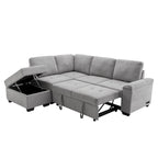 Gray / Dark Gray / Black L-Shaped Velvet Sleeper Sectional Sofa, 5-Seat