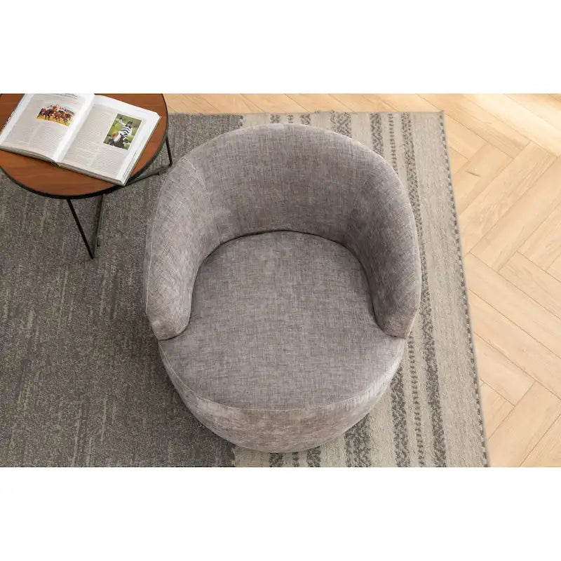 Chenille Fabric Swivel Accent Armchair Barrel Chair With Black Powder Coating Metal Ring