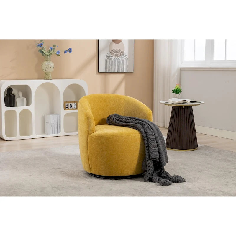 Chenille Fabric Swivel Accent Armchair Barrel Chair With Black Powder Coating Metal Ring
