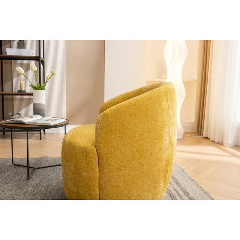 Chenille Fabric Swivel Accent Armchair Barrel Chair With Black Powder Coating Metal Ring