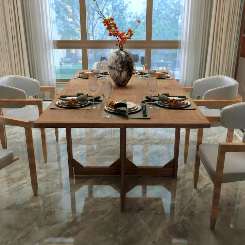 Brown Rectangular Dining Table, Solid Mango Wood, Seats 6