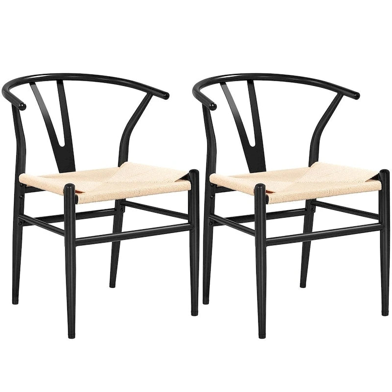 Modern Weave Y-Back Dining Chair, Metal Frame, Set of 2 – Black/White, Brown, White, Wood, Black, Chocolate Brown