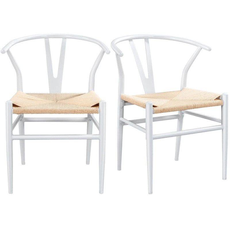 Modern Weave Y-Back Dining Chair, Metal Frame, Set of 2 – Black/White, Brown, White, Wood, Black, Chocolate Brown