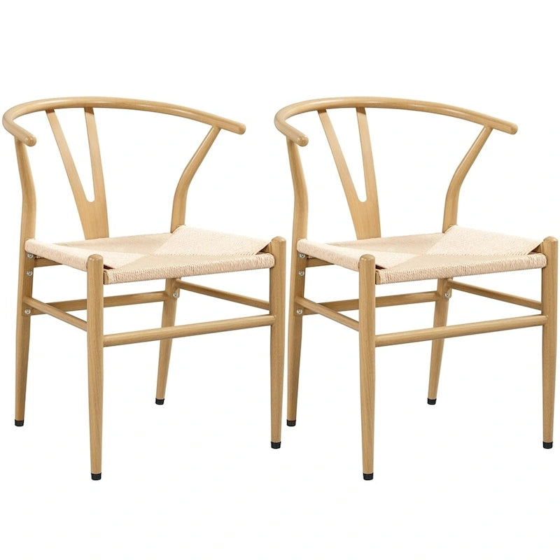 Modern Weave Y-Back Dining Chair, Metal Frame, Set of 2 – Black/White, Brown, White, Wood, Black, Chocolate Brown