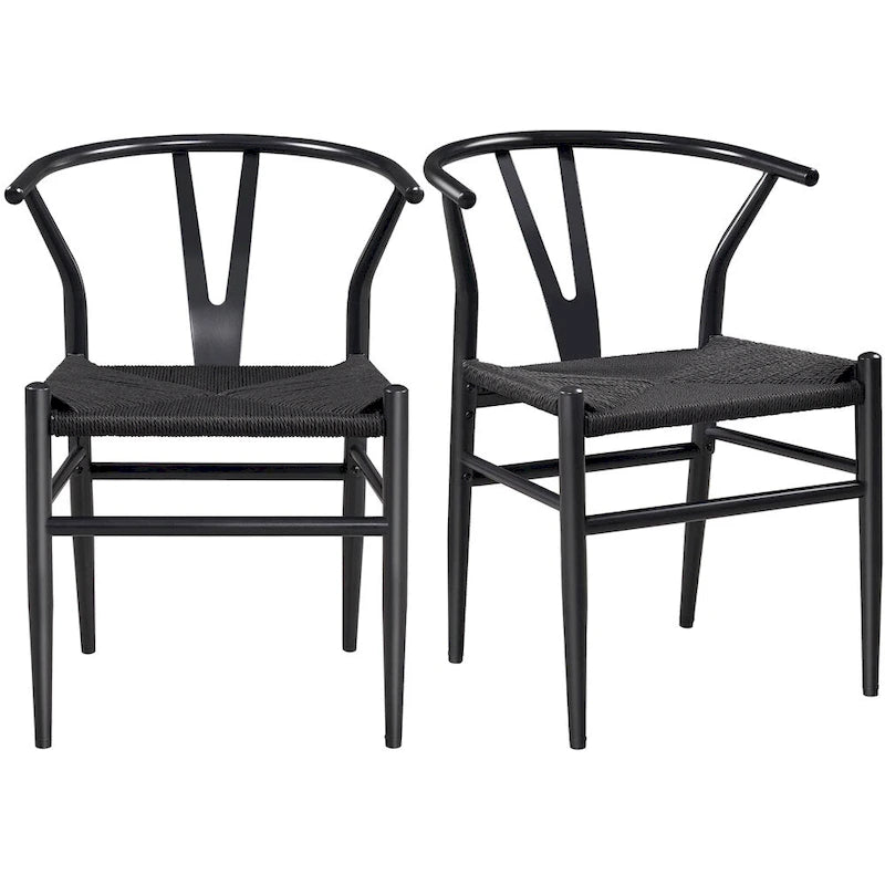 Modern Weave Y-Back Dining Chair, Metal Frame, Set of 2 – Black/White, Brown, White, Wood, Black, Chocolate Brown