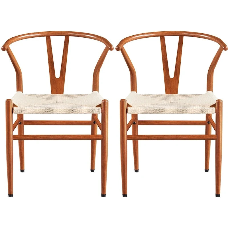 Modern Weave Y-Back Dining Chair, Metal Frame, Set of 2 – Black/White, Brown, White, Wood, Black, Chocolate Brown