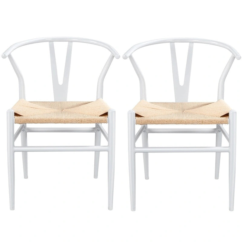 Modern Weave Y-Back Dining Chair, Metal Frame, Set of 2 – Black/White, Brown, White, Wood, Black, Chocolate Brown