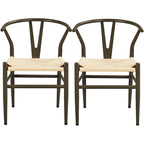 Modern Weave Y-Back Dining Chair, Metal Frame, Set of 2 – Black/White, Brown, White, Wood, Black, Chocolate Brown
