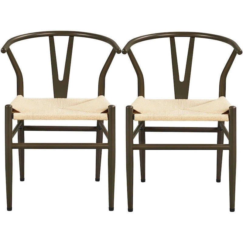 Modern Weave Y-Back Dining Chair, Metal Frame, Set of 2 – Black/White, Brown, White, Wood, Black, Chocolate Brown