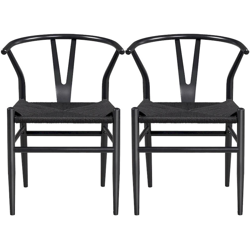 Modern Weave Y-Back Dining Chair, Metal Frame, Set of 2 – Black/White, Brown, White, Wood, Black, Chocolate Brown