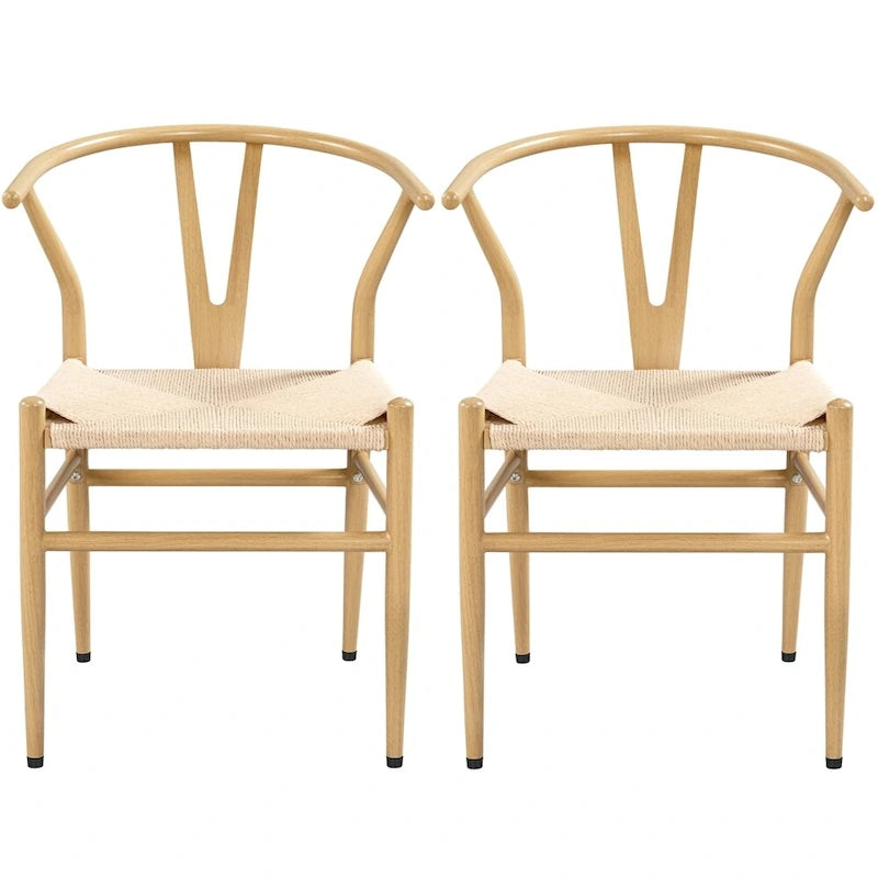 Modern Weave Y-Back Dining Chair, Metal Frame, Set of 2 – Black/White, Brown, White, Wood, Black, Chocolate Brown