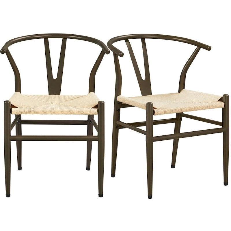 Modern Weave Y-Back Dining Chair, Metal Frame, Set of 2 – Black/White, Brown, White, Wood, Black, Chocolate Brown