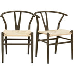 Modern Weave Y-Back Dining Chair, Metal Frame, Set of 2 – Black/White, Brown, White, Wood, Black, Chocolate Brown