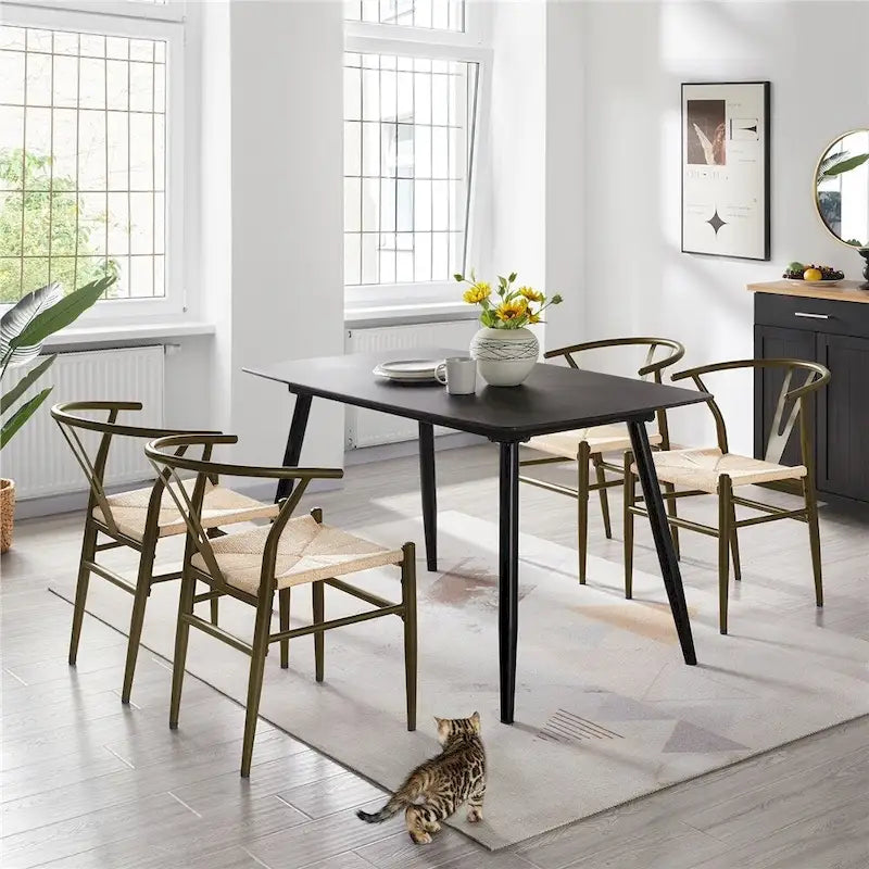 Modern Weave Y-Back Dining Chair, Metal Frame, Set of 2 – Black/White, Brown, White, Wood, Black, Chocolate Brown