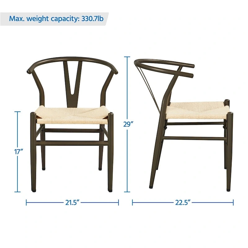 Modern Weave Y-Back Dining Chair, Metal Frame, Set of 2 – Black/White, Brown, White, Wood, Black, Chocolate Brown