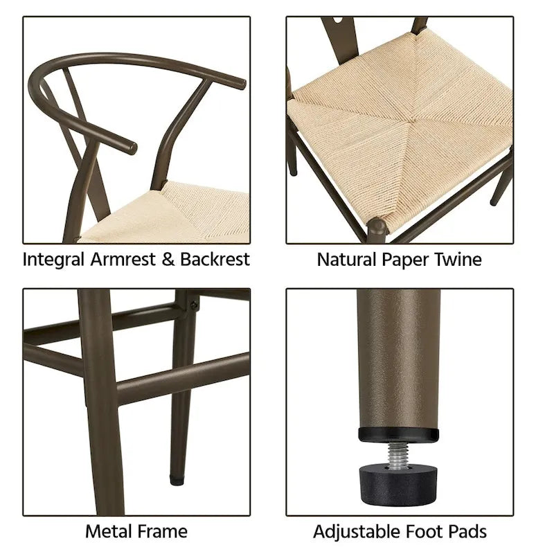 Modern Weave Y-Back Dining Chair, Metal Frame, Set of 2 – Black/White, Brown, White, Wood, Black, Chocolate Brown
