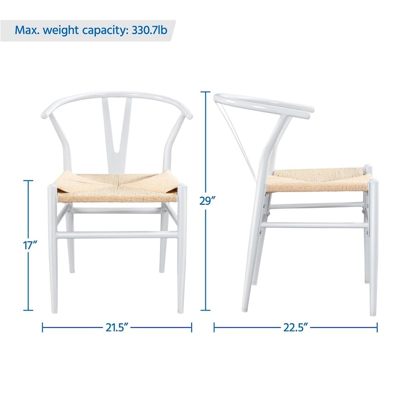 Modern Weave Y-Back Dining Chair, Metal Frame, Set of 2 – Black/White, Brown, White, Wood, Black, Chocolate Brown