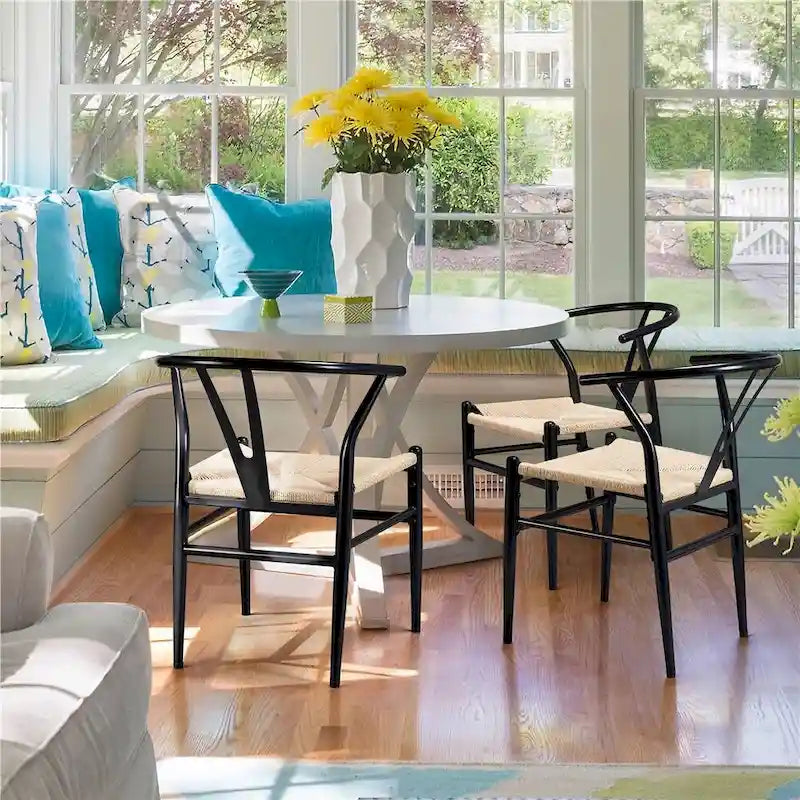 Modern Weave Y-Back Dining Chair, Metal Frame, Set of 2 – Black/White, Brown, White, Wood, Black, Chocolate Brown