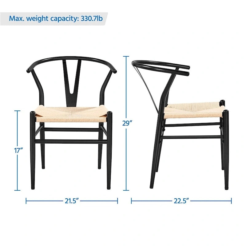 Modern Weave Y-Back Dining Chair, Metal Frame, Set of 2 – Black/White, Brown, White, Wood, Black, Chocolate Brown
