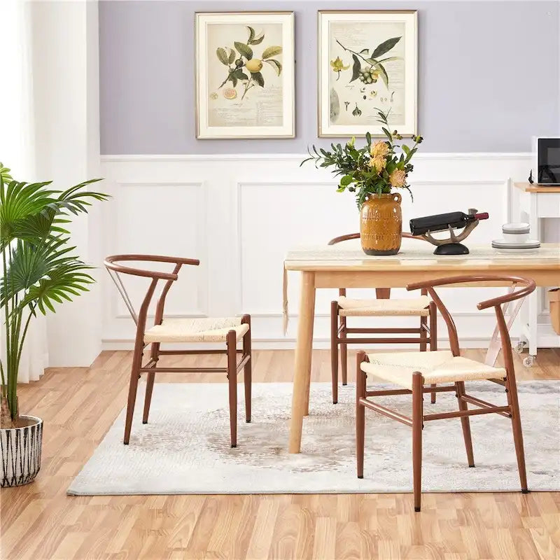 Modern Weave Y-Back Dining Chair, Metal Frame, Set of 2 – Black/White, Brown, White, Wood, Black, Chocolate Brown