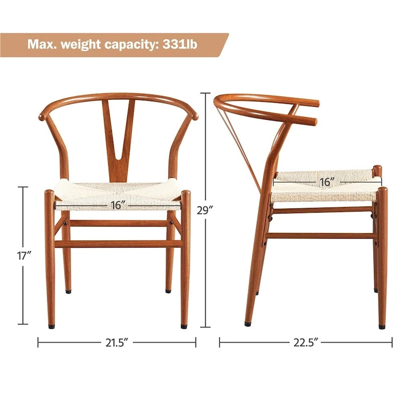 Modern Weave Y-Back Dining Chair, Metal Frame, Set of 2 – Black/White, Brown, White, Wood, Black, Chocolate Brown