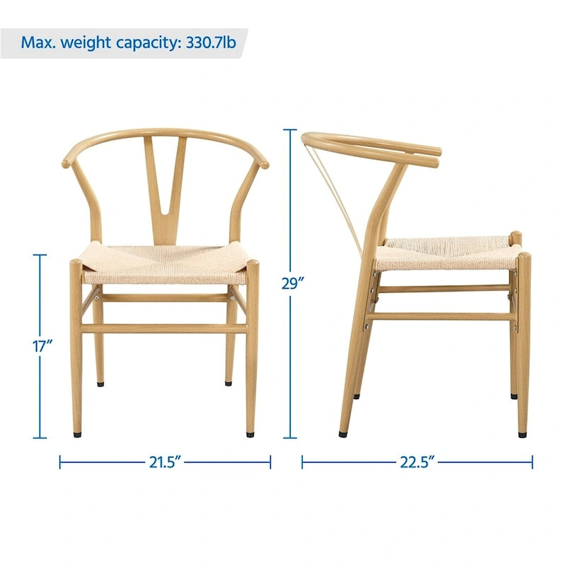 Modern Weave Y-Back Dining Chair, Metal Frame, Set of 2 – Black/White, Brown, White, Wood, Black, Chocolate Brown