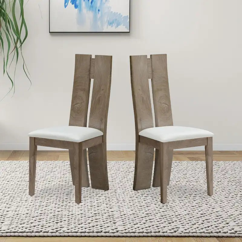 Light Brown PU Leather Dining Chair, High Back, Set of 2
