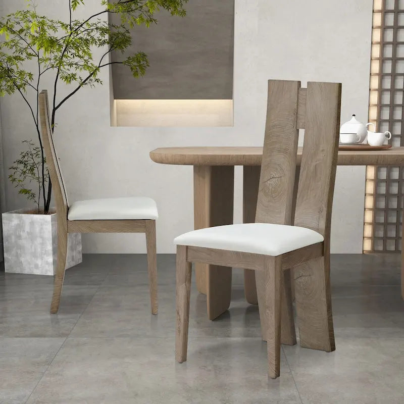 Light Brown PU Leather Dining Chair, High Back, Set of 2