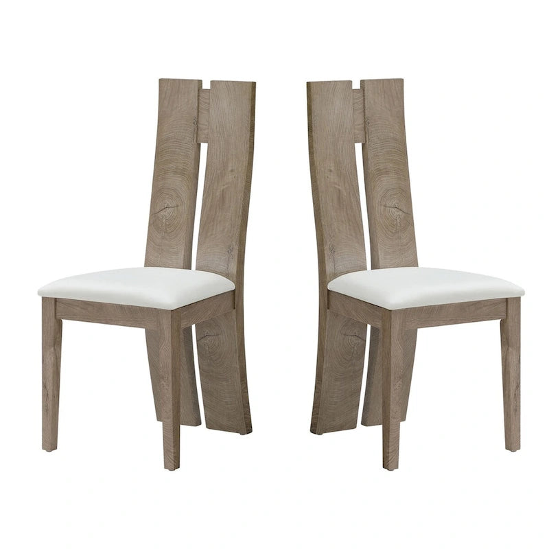 Light Brown PU Leather Dining Chair, High Back, Set of 2